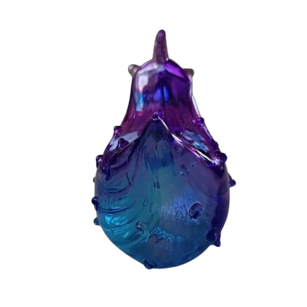 Pier 1 Blown Glass Blanche the Bumpy Chicken Blue Purple Sparkle Decor Figurine